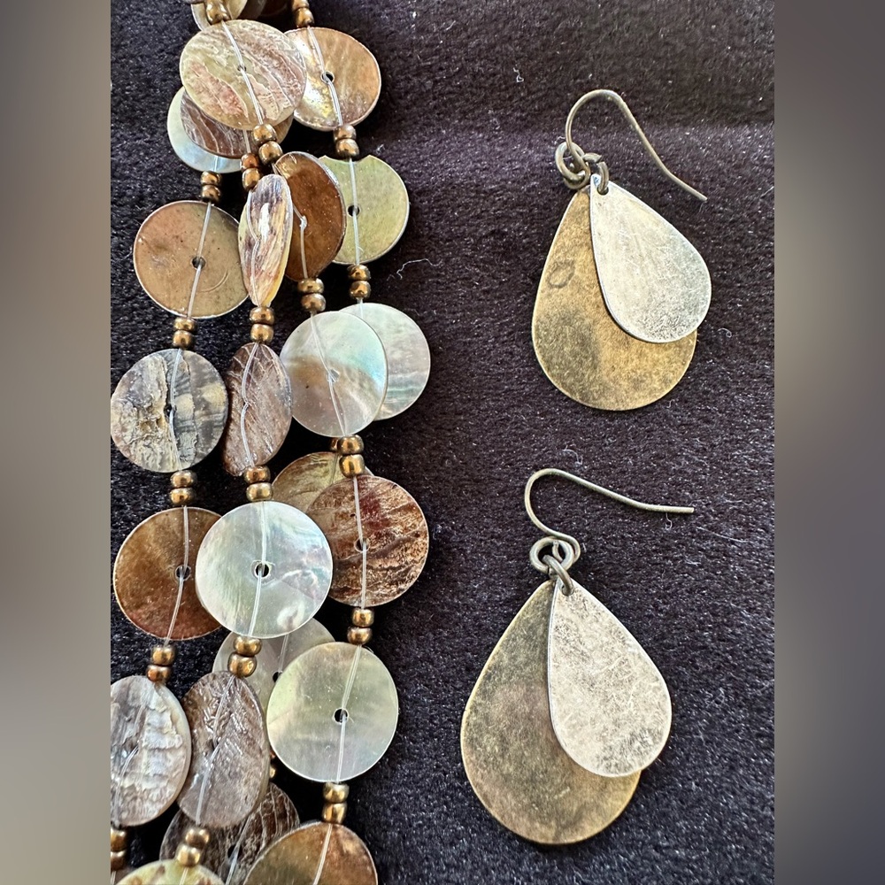 Shell Disks Necklace With Coordinating Metal Earr… - image 3